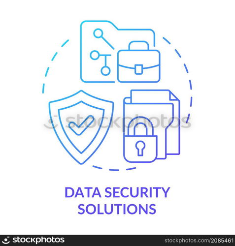 Data security solutions blue gradient concept icon. Computer services for business abstract idea thin line illustration. Isolated outline drawing. Roboto-Medium, Myriad Pro-Bold fonts used. Data security solutions blue gradient concept icon