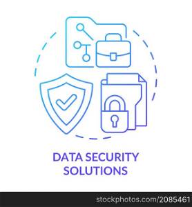 Data security solutions blue gradient concept icon. Computer services for business abstract idea thin line illustration. Isolated outline drawing. Roboto-Medium, Myriad Pro-Bold fonts used. Data security solutions blue gradient concept icon
