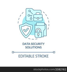 Data security solutions turquoise concept icon. Corporate computer services abstract idea thin line illustration. Isolated outline drawing. Editable stroke. Roboto-Medium, Myriad Pro-Bold fonts used. Data security solutions turquoise concept icon