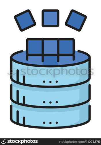 Data server color icon, database network and computer cloud storage, vector web technology. Internet data backup center of database network and digital system for files hosting or data exchange. Data server color icon, database storage network