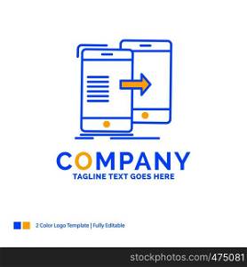 data, Sharing, sync, synchronization, syncing Blue Yellow Business Logo template. Creative Design Template Place for Tagline.