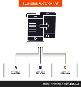 data, Sharing, sync, synchronization, syncing Business Flow Chart Design with 3 Steps. Glyph Icon For Presentation Background Template Place for text.. Vector EPS10 Abstract Template background