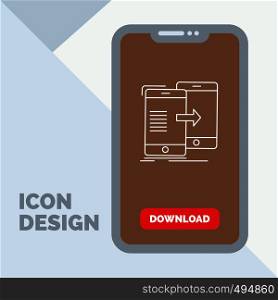 data, Sharing, sync, synchronization, syncing Line Icon in Mobile for Download Page. Vector EPS10 Abstract Template background