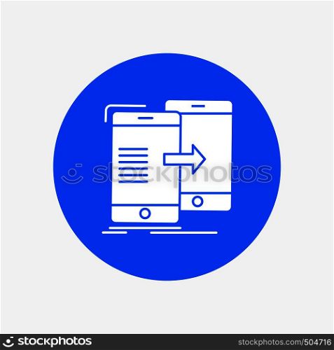 data, Sharing, sync, synchronization, syncing White Glyph Icon in Circle. Vector Button illustration. Vector EPS10 Abstract Template background