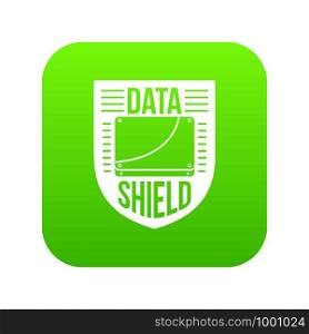 Data shield icon green vector isolated on white background. Data shield icon green vector