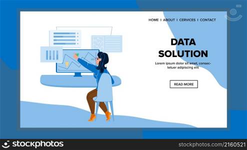 Data solution technology. information analysis. digital database. web computer cloud character web flat cartoon illustration. Data solution vector