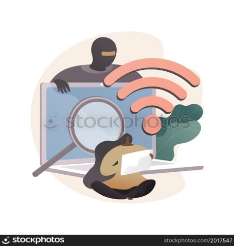 Data stealing malware abstract concept vector illustration. Data protection, stealing private information, internet security, malware installation, hacker attack, cyber crime abstract metaphor.. Data stealing malware abstract concept vector illustration.