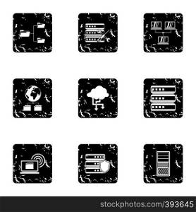 Data storage icons set. Grunge illustration of 9 data storage vector icons for web. Data storage icons set, grunge style