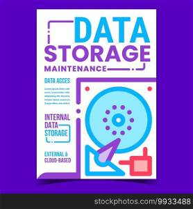 Data Storage Maintenance Promotion Poster Vector. Internal Data Storage Computer Detail Repair And Technical Support Advertising Banner. Hard Drive Concept Template Style Color Illustration. Data Storage Maintenance Promotion Poster Vector