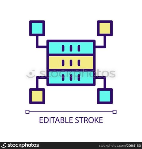 Data storage space RGB color pixel perfect icon. Dataset warehousing. Virtual information technology. Isolated vector illustration. Simple filled line drawing. Editable stroke. Arial font used. Data storage space RGB color pixel perfect icon