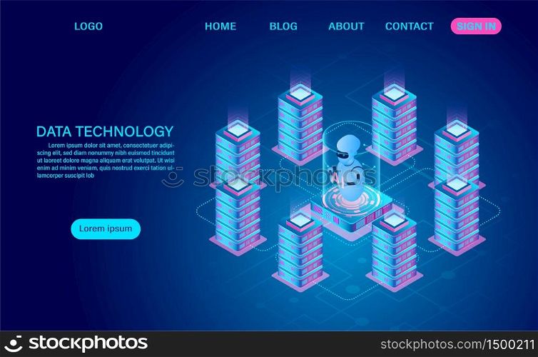 Data technology and big data processing Protecting data security concept. digital information. isometric. cartoon vector