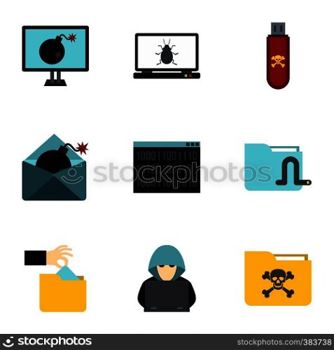 Data theft icons set. Flat illustration of 9 data theft vector icons for web. Data theft icons set, flat style