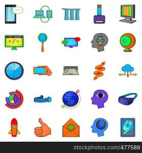 Data transfer icons set. Cartoon set of 25 data transfer vector icons for web isolated on white background. Data transfer icons set, cartoon style