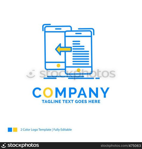 data, transfer, mobile, management, Move Blue Yellow Business Logo template. Creative Design Template Place for Tagline.