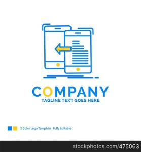 data, transfer, mobile, management, Move Blue Yellow Business Logo template. Creative Design Template Place for Tagline.