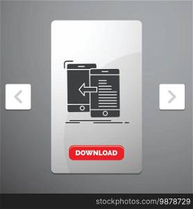 data, transfer, mobile, management, Move Glyph Icon in Carousal Pagination Slider Design   Red Download Button. Vector EPS10 Abstract Template background