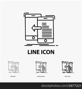 data, transfer, mobile, management, Move Icon in Thin, Regular and Bold Line Style. Vector illustration