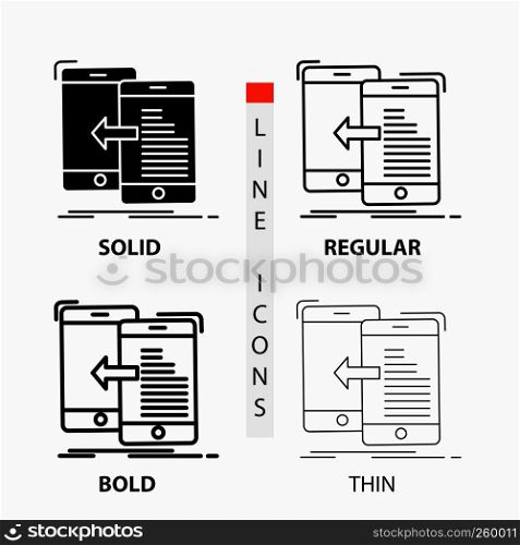 data, transfer, mobile, management, Move Icon in Thin, Regular, Bold Line and Glyph Style. Vector illustration