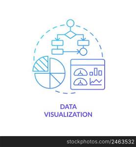 Data visualization blue gradient concept icon. Business intelligence implementation abstract idea thin line illustration. Graphic format. Isolated outline drawing. Myriad Pro-Bold font used. Data visualization blue gradient concept icon