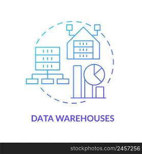 Data warehouses blue gradient concept icon. Information systems major type abstract idea thin line illustration. Collection, management. Isolated outline drawing. Myriad Pro-Bold font used. Data warehouses blue gradient concept icon