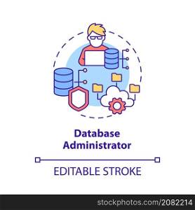 Database administrator concept icon. Datacenter manager. Coding abstract idea thin line illustration. Isolated outline drawing. Editable stroke. Roboto-Medium, Myriad Pro-Bold fonts used. Database administrator concept icon