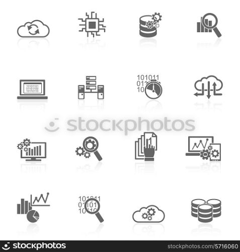 Database analytics information technology digital processign icons black set isolated vector illustration