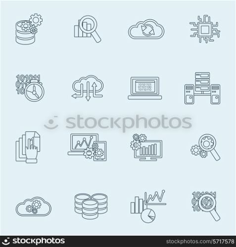 Database analytics information technology filter settings icons outline set isolated vector illustration