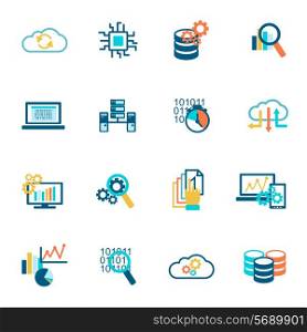 Database analytics information technology network management icons flat set isolated vector illustration
