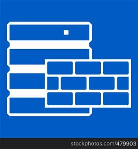 Database and brick wall icon white isolated on blue background vector illustration. Database and brick wall icon white