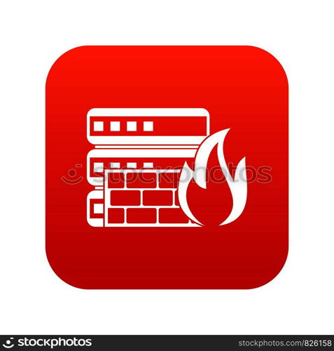 Database and firewall icon digital red for any design isolated on white vector illustration. Database and firewall icon digital red