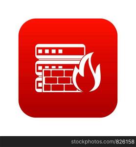 Database and firewall icon digital red for any design isolated on white vector illustration. Database and firewall icon digital red