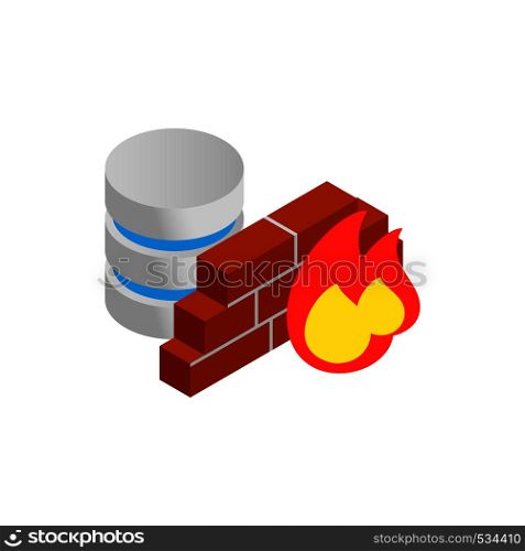 Database and firewall with chart icon in isometric 3d style on a white background . Database and firewall with chart icon