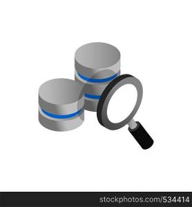 Database and magnifying glass icon in isometric 3d style on a white background . Database and magnifying glass icon