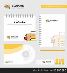 Database briefcase Logo, Calendar Template, CD Cover, Diary and USB Brand Stationary Package Design Vector Template