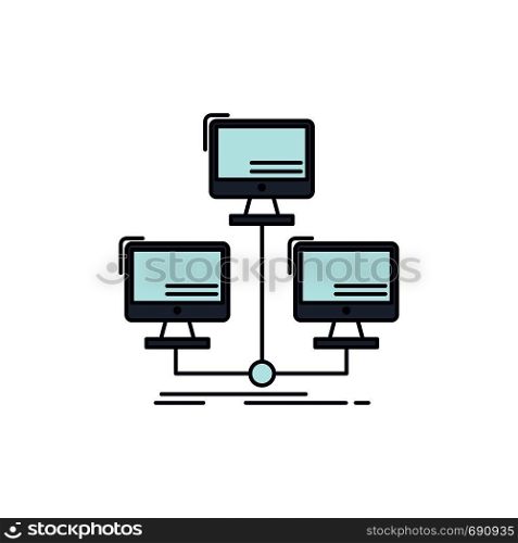 database, distributed, connection, network, computer Flat Color Icon Vector