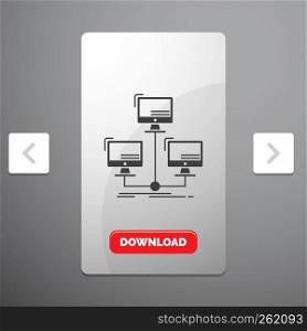 database, distributed, connection, network, computer Glyph Icon in Carousal Pagination Slider Design & Red Download Button