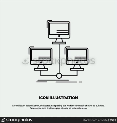database, distributed, connection, network, computer Icon. Line vector gray symbol for UI and UX, website or mobile application. Vector EPS10 Abstract Template background