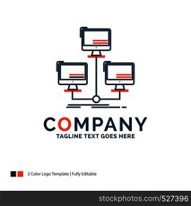 database, distributed, connection, network, computer Logo Design. Blue and Orange Brand Name Design. Place for Tagline. Business Logo template.