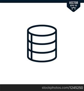 Database icon collection in outlined or line art style, editable stroke vector