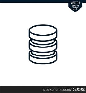 Database icon collection in outlined or line art style, editable stroke vector