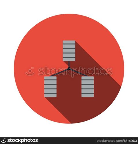 Database Icon. Flat Circle Stencil Design With Long Shadow. Vector Illustration.