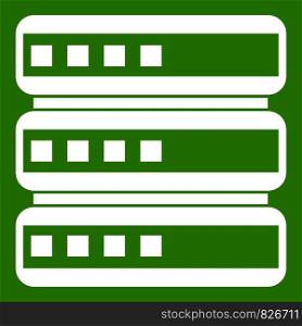 Database icon white isolated on green background. Vector illustration. Database icon green