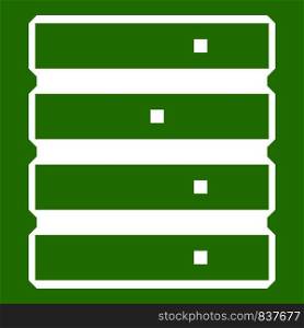 Database icon white isolated on green background. Vector illustration. Database icon green