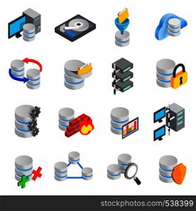 Database icons set in isometric 3d style isolated on white background. Database icons set