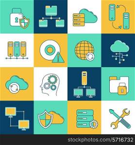 Database information network and server digital analytics icons set isolated vector illustration
