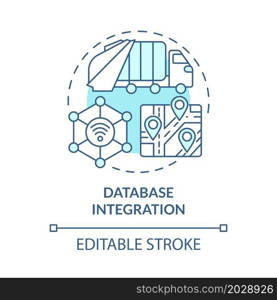 Database integration blue concept icon. Urban services work organization. City digital management abstract idea thin line illustration. Vector isolated outline color drawing. Editable stroke. Database integration blue concept icon