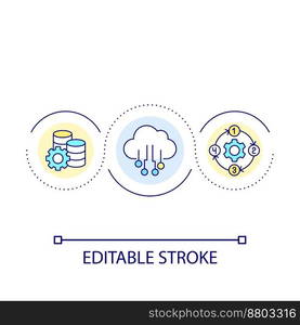 Database management loop concept icon. Information storage governance. Cloud computing process abstract idea thin line illustration. Isolated outline drawing. Editable stroke. Arial font used. Database management loop concept icon