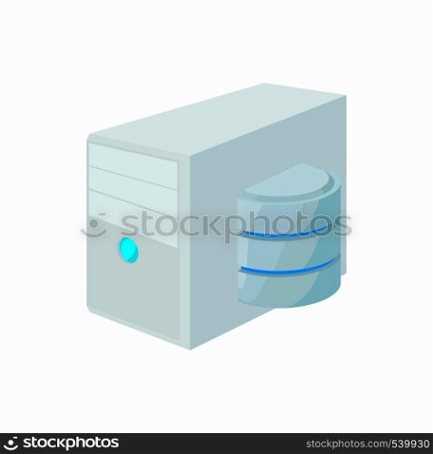 Database of computer icon in cartoon style isolated on white background. Data storage symbol. Database of computer icon, cartoon style