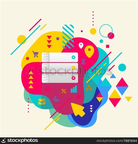 Database on abstract colorful spotted background with different elements. Flat design.