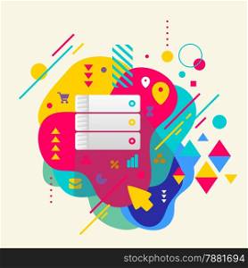 Database on abstract colorful spotted background with different elements. Flat design.